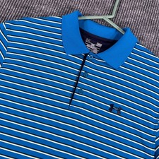 Under Armour Polo Shirt Mens Large Blue Striped Short Sleeve Performance HeatGea