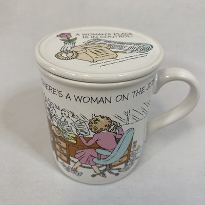 Vtg Hallmark Mug Mates 1986 Coffee Cup with Lid Relax There's a Woman on the Job