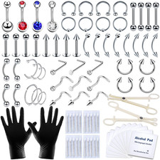 89 Pcs Body Piercing Kit for All Body Piercings Nose Piercing Stainless Steel Pi