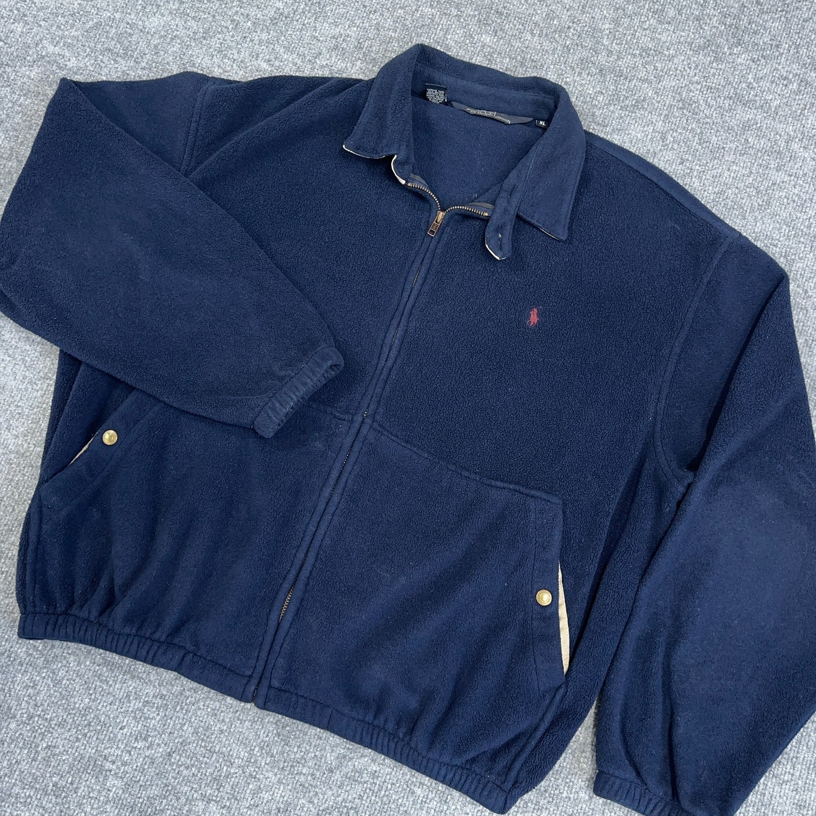 PONY Giacca Polo Ralph Lauren Vintage Uomo XL Navy Pile Full Zip Bomber Bi Swing