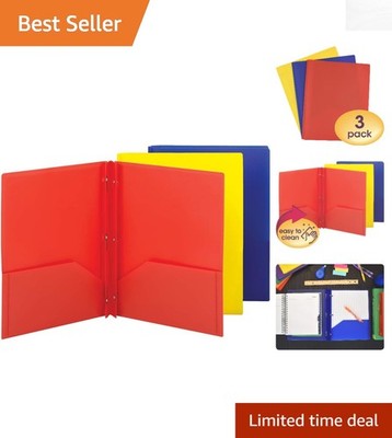 Versatile Letter Size Poly Folders - 3 Assorted Colors, Holds Up to 80 Sheets