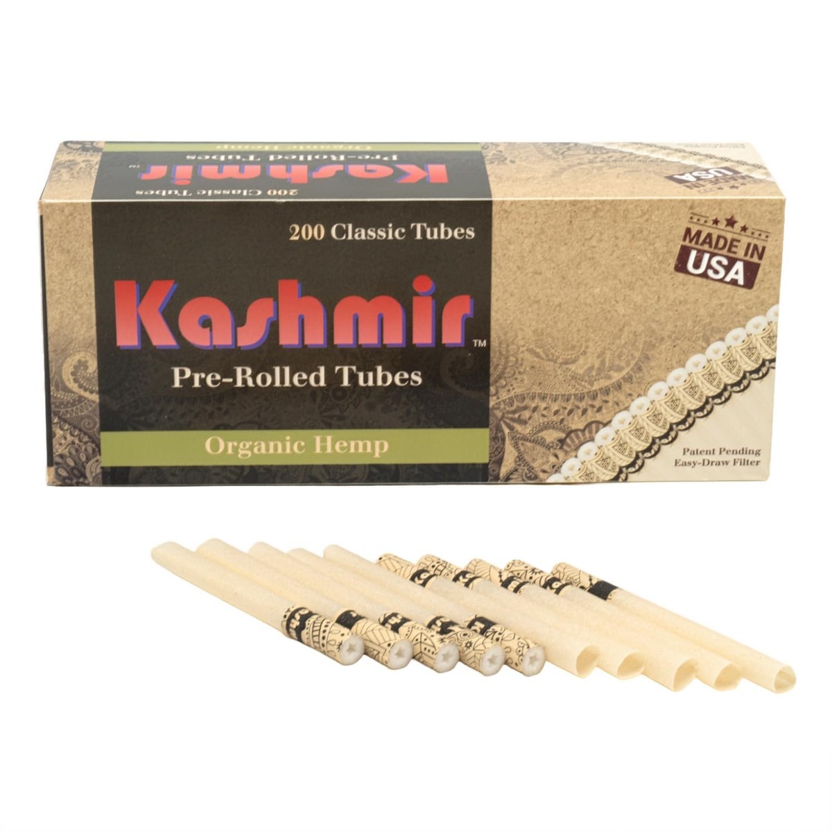 Cigarette Tubes King Size Organic 200 Count Box – 84mm Natural Paper Tubes  wi