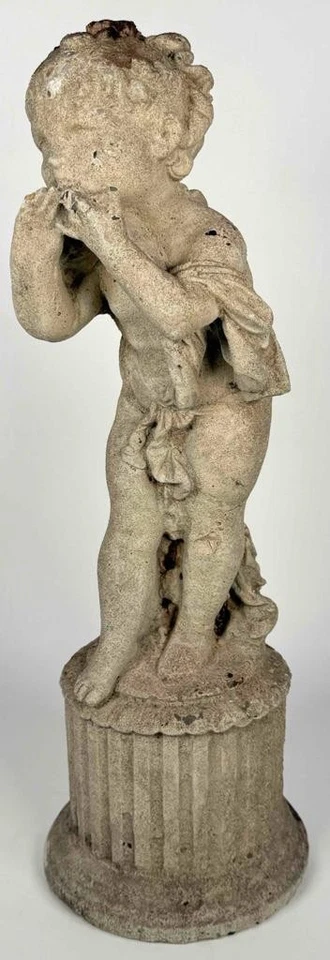 Старинная французская викторианская садовая статуэтка ангела херувима путти из литого цемента в стиле Людовика XVI - Изображение 2 из 4