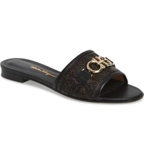 Salvatore Ferragamo Black Leather Rhodes Gancini Perforated Sandal Size 9C