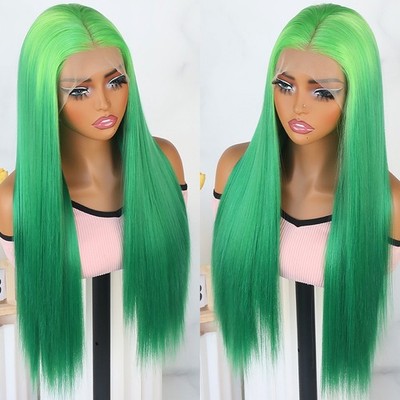Ombre Green Lace Front Wigs Long Straight Hair Pre Plucked Glueless Women Party