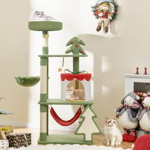  52 inch Cat Christmas Tree, Multi-Level Cat Tower with Sisal Scratching Posts 