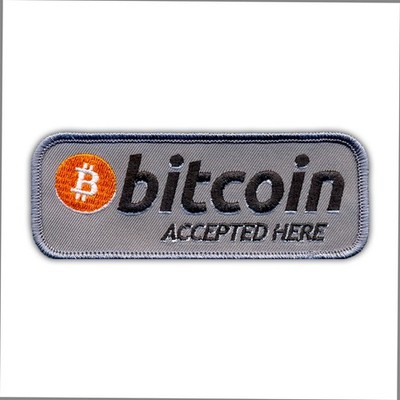 Bitcoin, hier akzeptiert Patch/Abzeichen gestickt