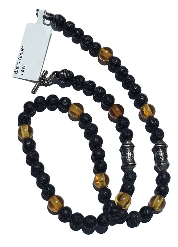 Pretty William Henry BB20 Baltic Amber Lava Rock Large Sterling Silver Necklace