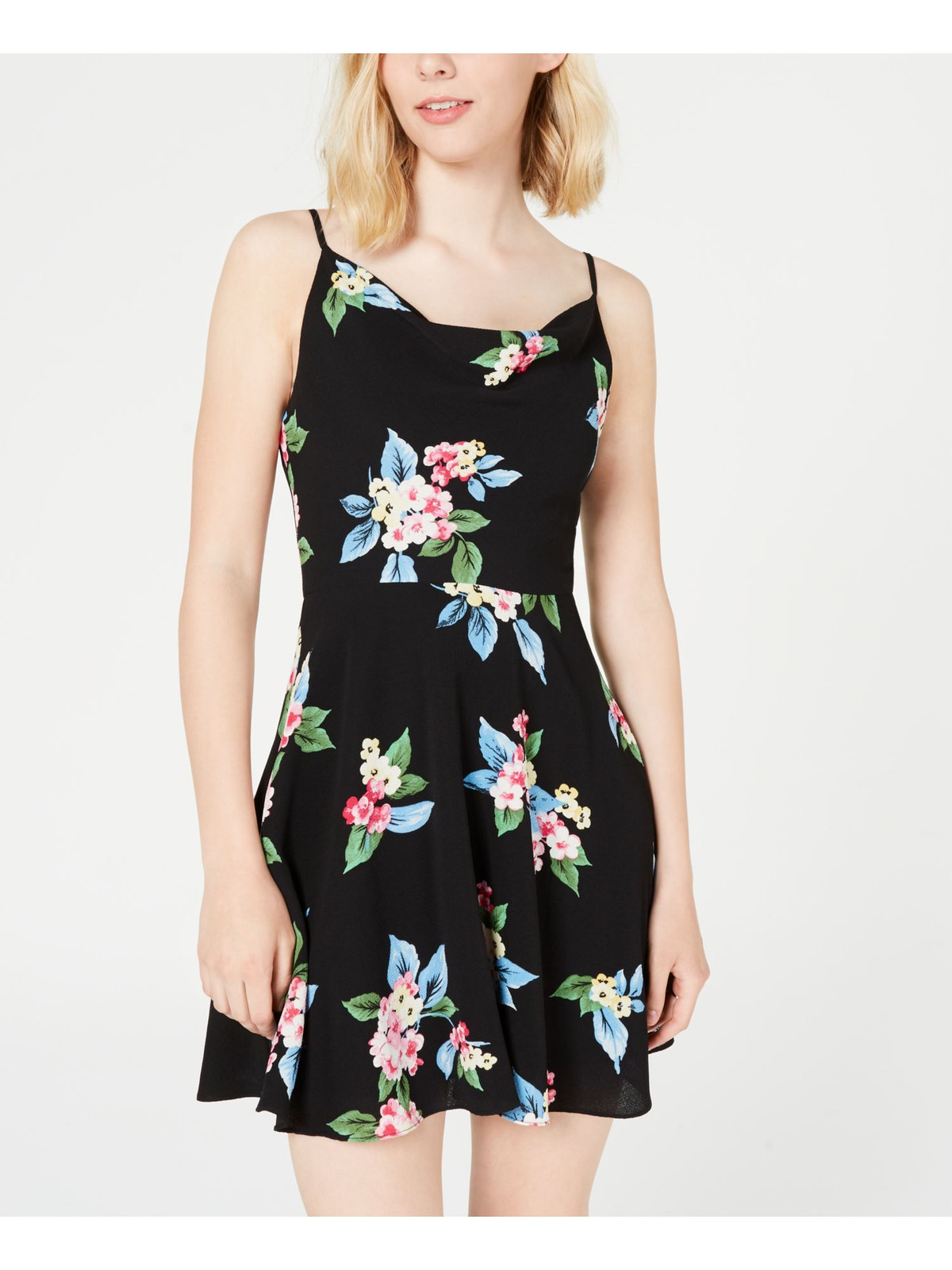 BDARLIN Women's Black Square Neck Mini Party Dress with Spaghetti Straps