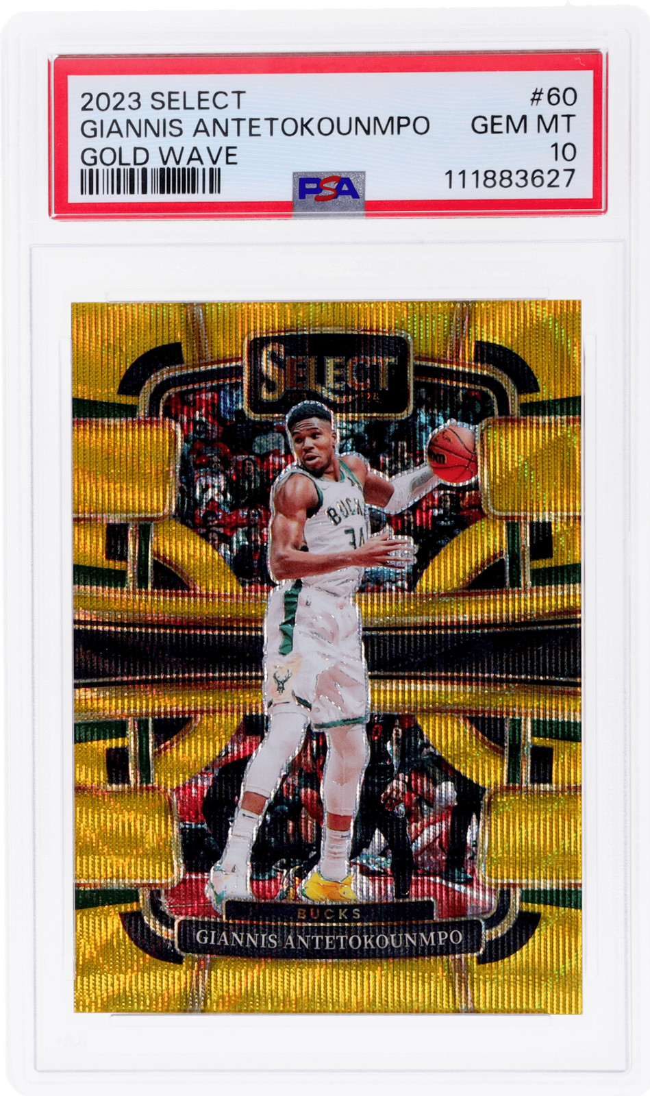 2023 Panini Select Giannis Antetokounmpo Concourse Gold Wave #60 /10 PSA 10