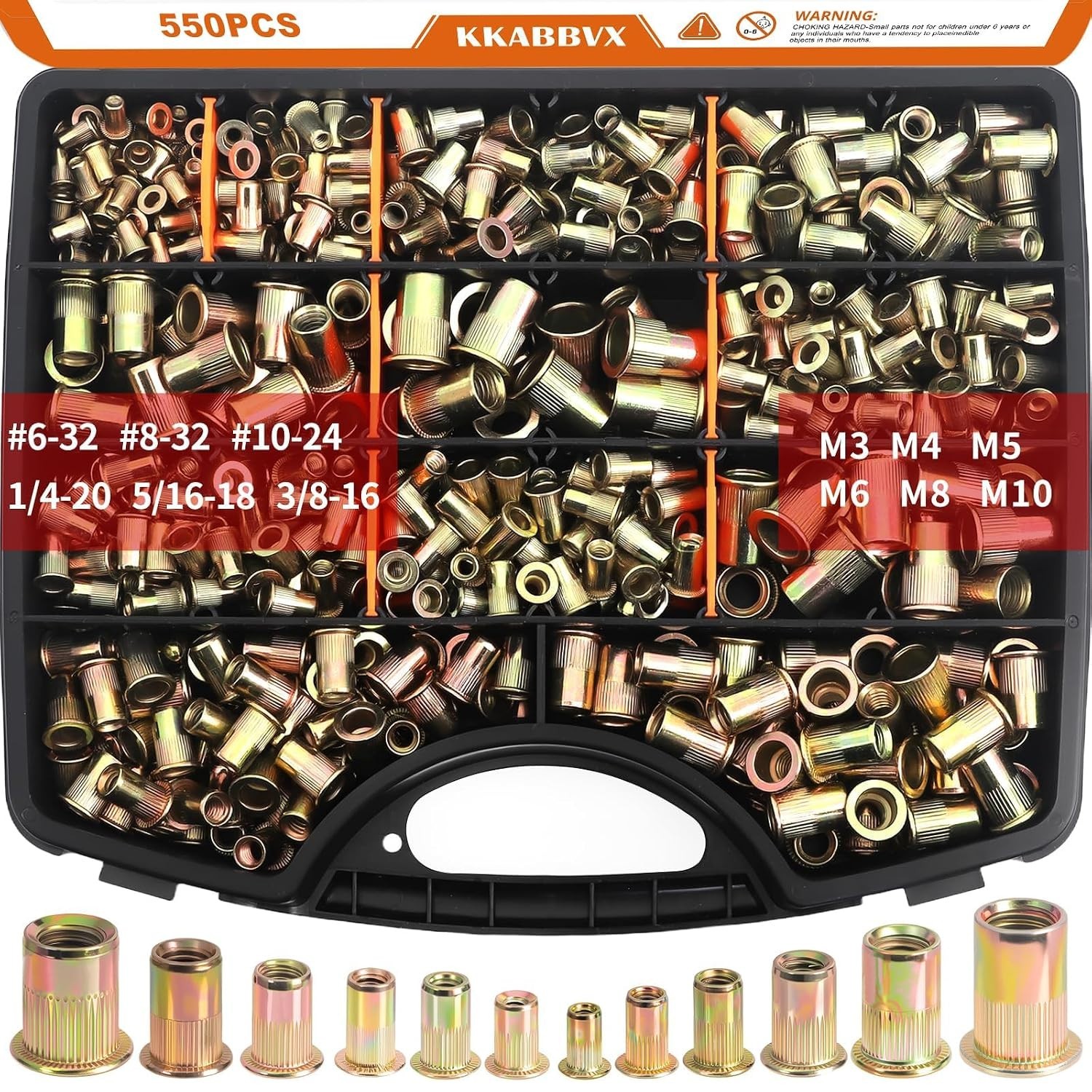 Rivet Nuts Assortment Kit, 550Pcs SAE & Metric Rivet Nut,Galvanized Carbon Steel