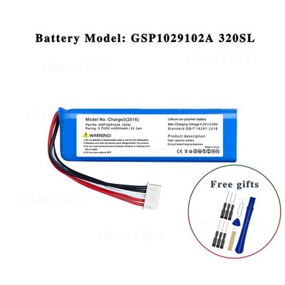 6000mAh GSP1029102A New Speaker Battery For JBL Charge 3 CS-JML320SL/CS-JML330SL