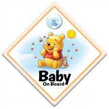Winnie The Pooh Baby On Board Sign, 14cm, Baby Car Window Sign With Suction Cup