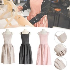 Apron Cotton Linen Crossover Pinafore Dress Home Cooking Kitchen Painting