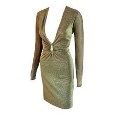 Tom Ford for Gucci F/W 2000 Runway Plunged Neckline Metallic Knit Mini Dress