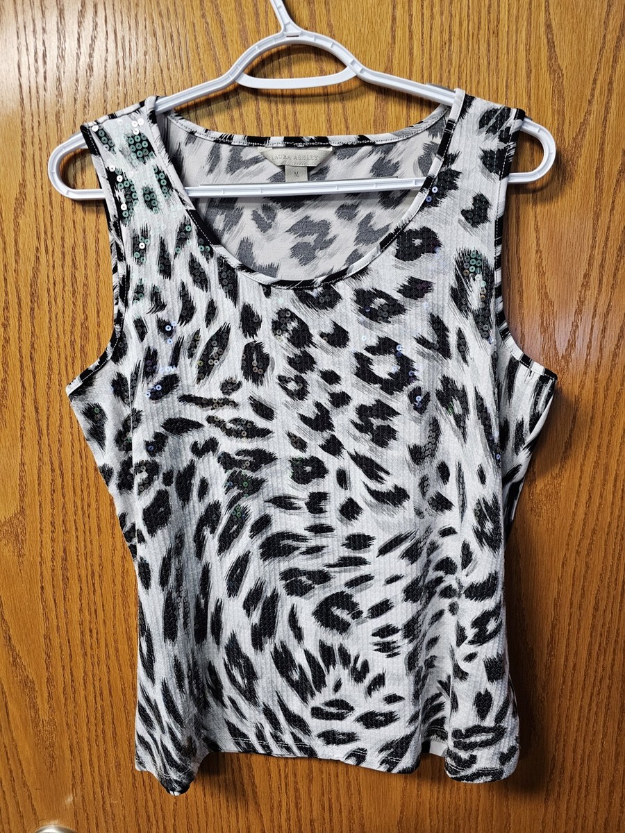 Laura Ashley Sophisticated Tank Black And White Leopard Print With