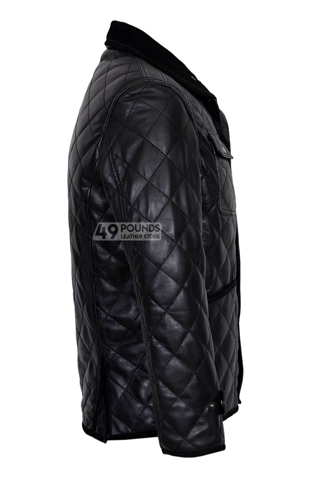 Men's Quilted Black Biker Jacket FUR Collar Vintage SOFT 100 LEATHER