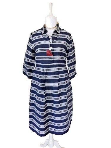 S Max Mara 's Linen One Piece Dress Striped Decor Sleeveless 36