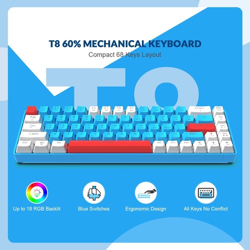 60% mini teclado mecánico para juegos con cable RGB retroiluminado con conjunto de aviador USB C PC - Imagen 21 de 57