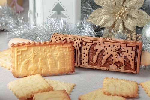 Nativity Embossed rolling pin Springerle cookie Mold Press Clay Pottery Stamps - Picture 15 of 18