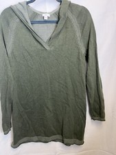 J. Jill Sage Green Thin Knit Hoodie Tunic Pullover Sz Small 3/4 Sleeves Cotton