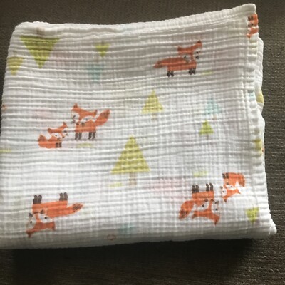 Cloud Island Fox Blanket Mom White Orange Tree Baby Muslin