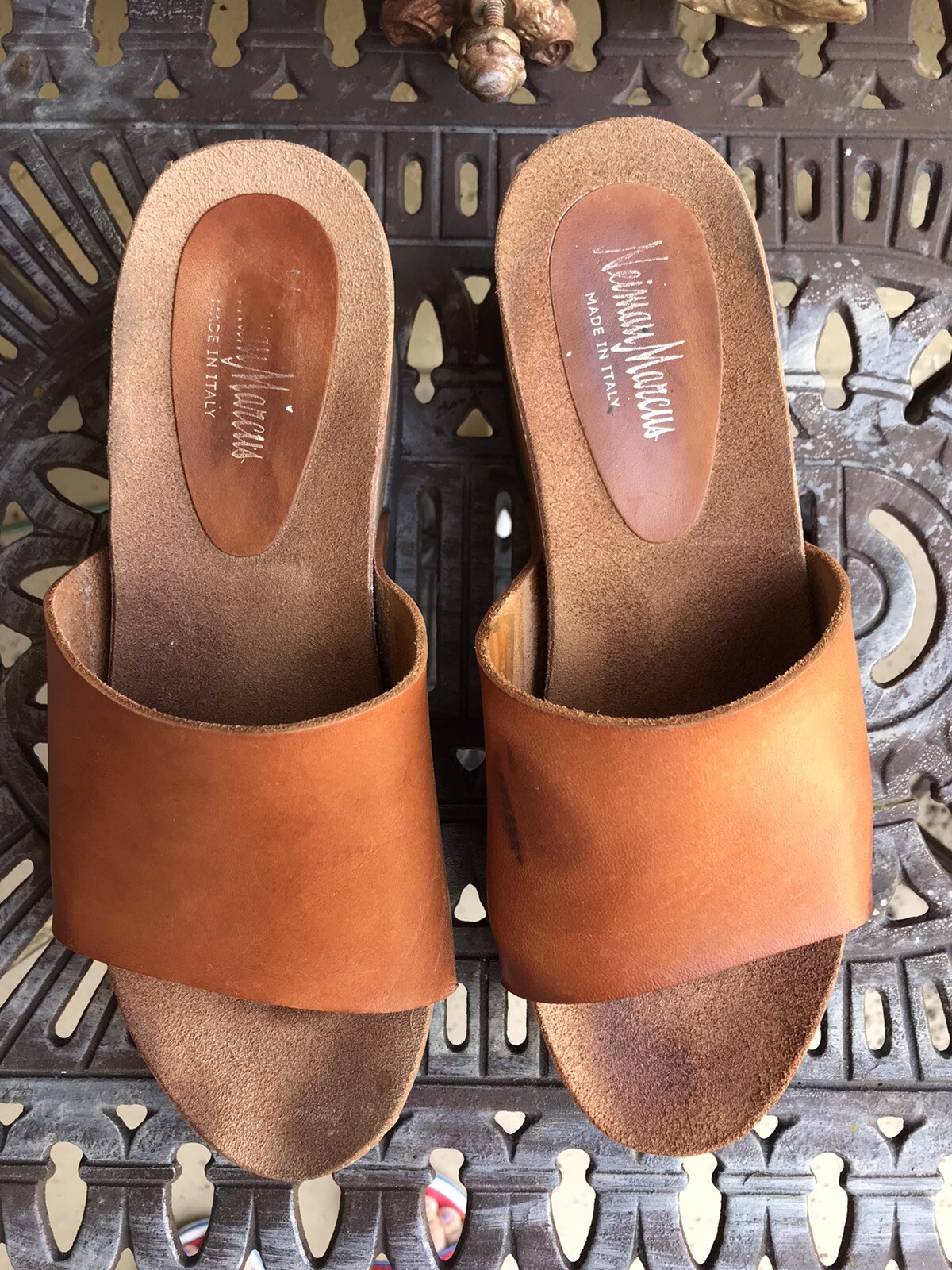 Neiman Marcus Women's 39 Brown Leather Platform Sandals | eBay