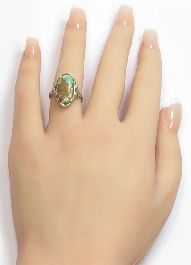 Antiguo anillo de oro blanco de 14 quilates turquesa de 1920 tamaño 5,75 UK-L 5,28 quilates Art Deco Foto 2 de 4