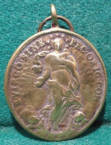 IMMACULATE CONCEPTION / HOLY CHALICE Antiq 18th VERY LG 39x53mm BRASS MEDAL - Picture 2 of 5