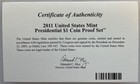 2011 Presidential Dollar 4-coin Proof Set (with Original Box and COA)* — photo 7