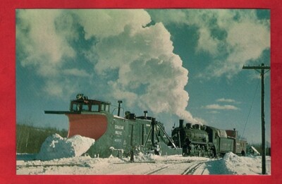 Mary Jayne's Postcard - Canadian Pacific Steam Loco 2628 & Snow Plow: Houlton ME