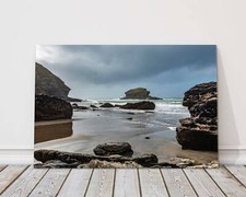 Portreath beach on a stormy day. Canvas picture print