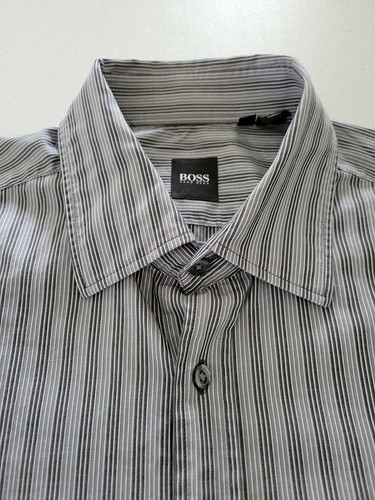Hugo Boss Herren Knopfhemd Langarm gestreift grau groß - Bild 4 von 10