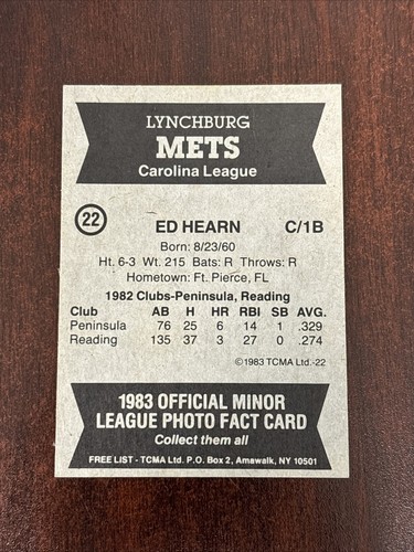 1983 TCMA Lynchburg Mets Ed Hearn #22 Signed Auto Autograph - Picture 2 of 2