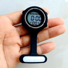 Digital Multi Function Nurses Brooch Tunic Fob Pocket Silicon Watch Black