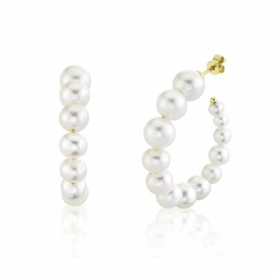 Pearl Ohrreifen Ohrringe 14K Gelbes Vollgold
