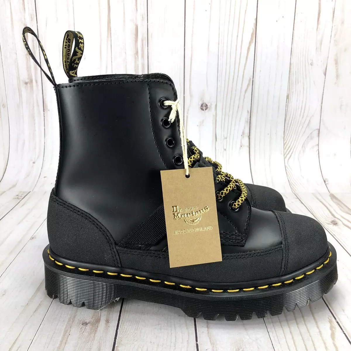Dr Martens 1460 Bex Tech Boots Combat Made In England Black Leather Size W8/M7