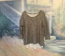 Women's Gray Knit Layered Long Sleeve Top By Charming Charlie Sz. M