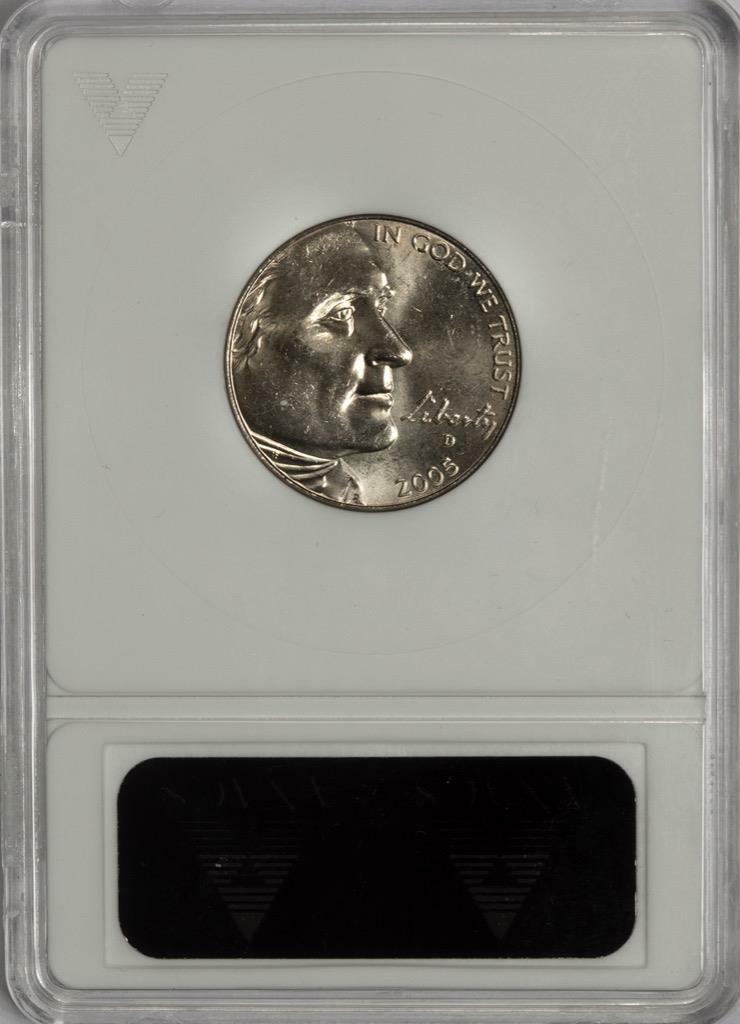 2005 D ANACS MS65 Two Horned Bison Die Chip Nickel Mint Error Very