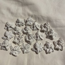 Assorted Mixed 18 Angels Cherubs White Cast  Flat Back Charms Cute for Jewelry
