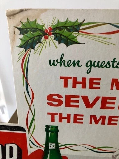 Tarjeta de precio de Navidad vintage 7UP Soda Santa Claus - Letrero de exhibición original de tienda Foto 4 de 4