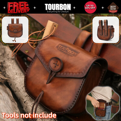 TOURBON Leather Tools Holder Belt Carry Pouch Fire Starter Rod Hanger Belt Case