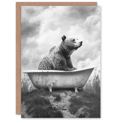 Grußkarte Bärenbad in Bergbadewanne schwarz weiß surreal Geburtstag