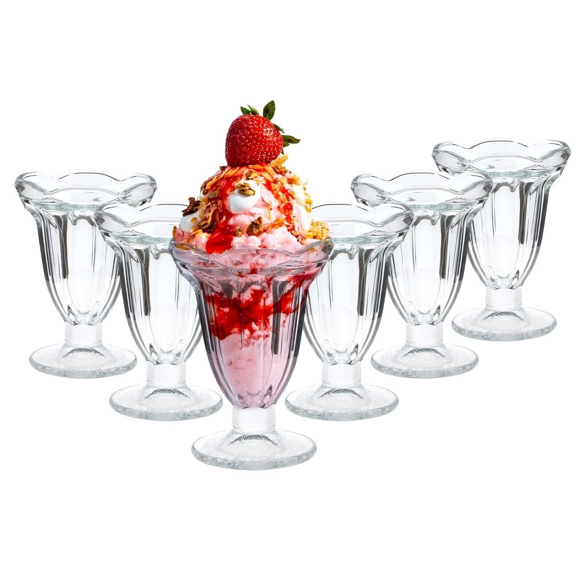 Sundae Glasses Dessert Ice Cream Dishes Milkshake Soda Tall Bar Retro Set  of