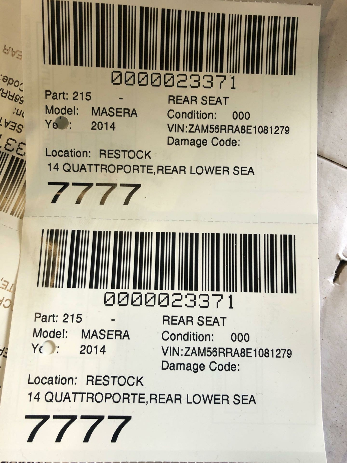 14 15 16 17 18 19 MASERATI quattroporte Rear Seat lower cushionblkleather