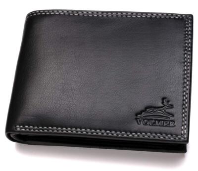 Stabile Schwarze Herren Geldbörse echt Leder Querformat mit RFID