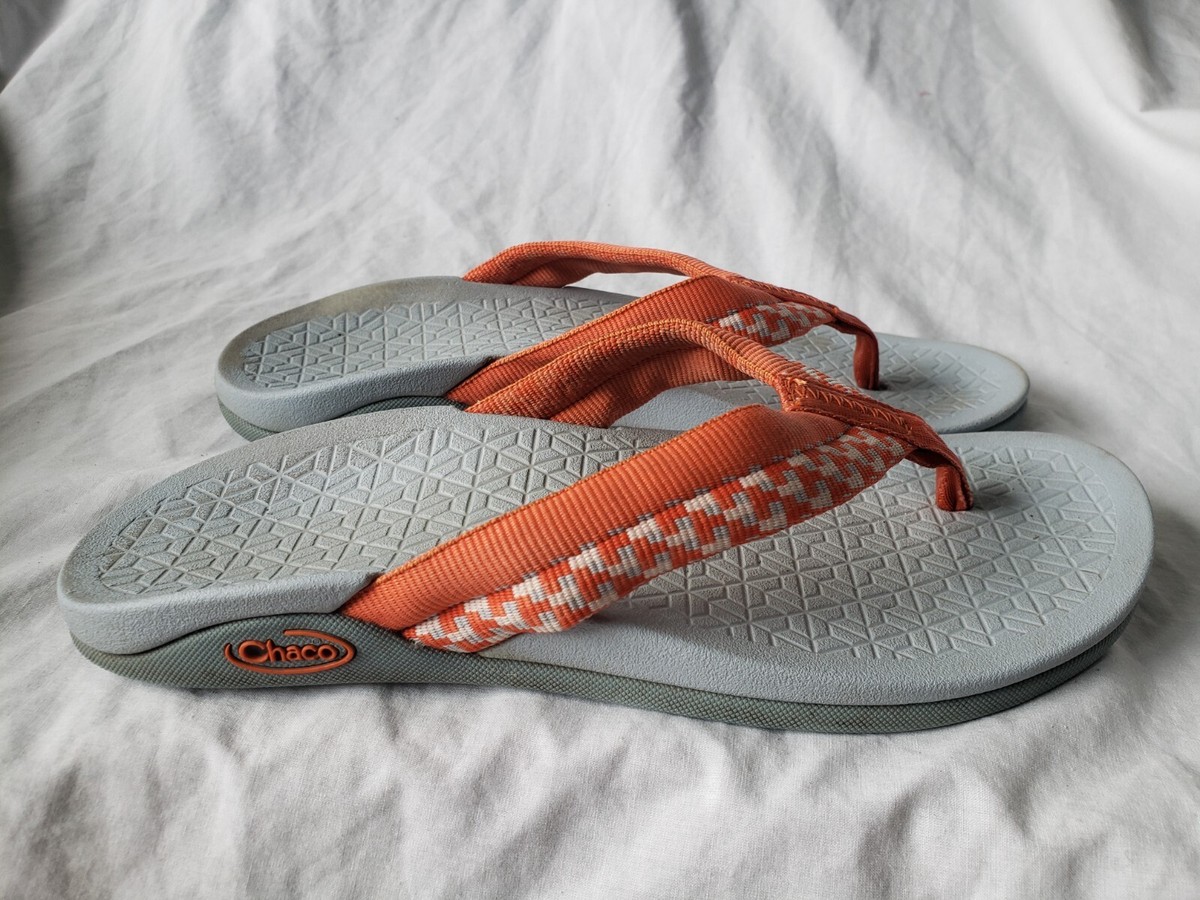 Chaco Gray Slip-On Sandals with Orange Straps CHACO 7 Zong EcoTread ZX/2 Toe Loop Backless Hiking Water  main image 3