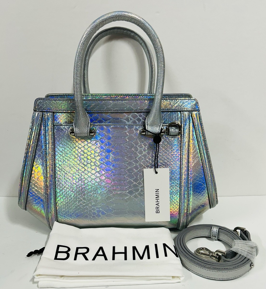 BRAHMIN NWT SILVER SILVERLEAF SMALL ARDEN SATCHEL ~ GENUINE