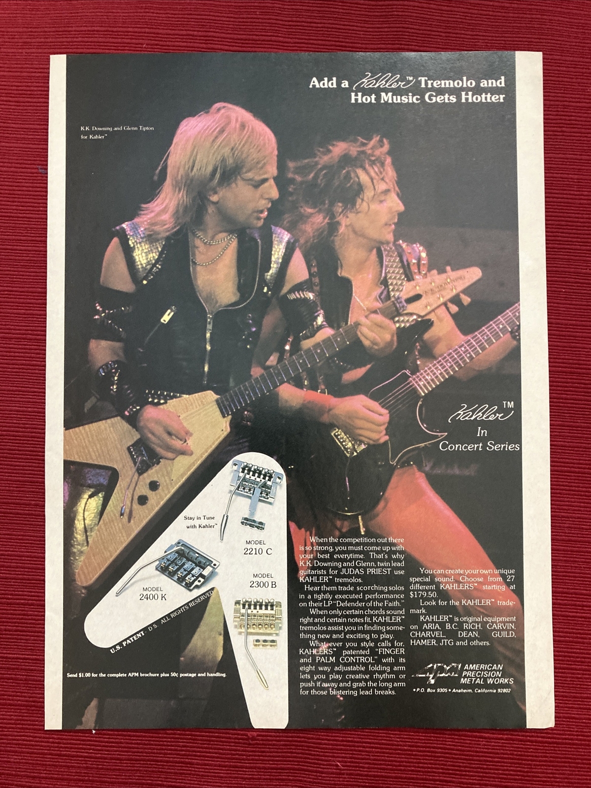 KK Downing of Judas Priest for Kahler Tremolo 1985 Ad - Great To Frame!