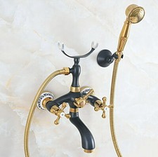 Wall Mounted Telephone Bathtub Taps Black Gold Color Handheld Shower Faucet